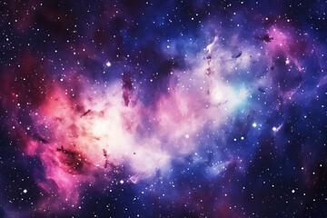 
A cosmic panorama of a spiral galaxy and starry sky. The universe is full of stars, nebulae and galaxies.Cosmic watercolor illustration 