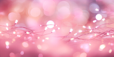 Pink blurred tinsel and lights abstract background 