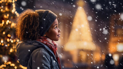 Fototapeta premium young girl at the Christmas market