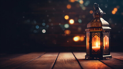 Moroccan lantern with candle, Ramadan, islamic background - obrazy, fototapety, plakaty