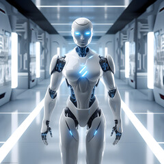 Futuristic Female Robot in Lab