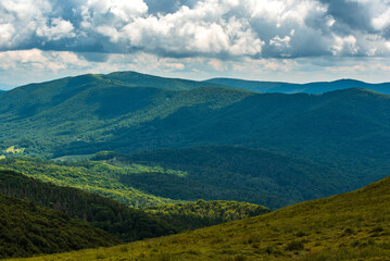 the Bieszczady Mountains range on a beautiful sunny day
