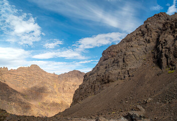 Fototapeta na wymiar Peaks and ridge in High Atlas mountain in Toubkal national park, Morocco, Africa