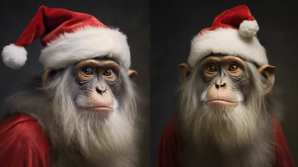 Zelfklevend Fotobehang A monkey with Santa hat © Business Pics
