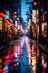 Fototapeta na wymiar Tokyo Rain, An Alluring Nighttime Neon Oasis