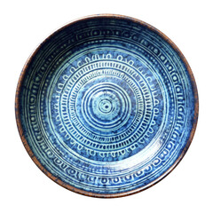 Fototapeta na wymiar Rustic Blue Ceramic Dish Plate Pottery Isolated on a Transparent Background