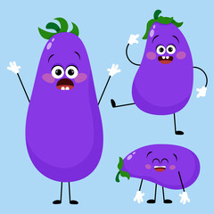 Set of funny and funny different eggplant characters