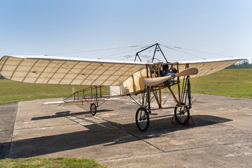 A replica of an Bleriot XI airplane from the prehistory of aviation