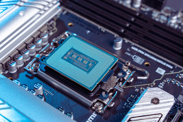 processor in the motherboard socket is a close-up. modern powerful 