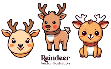 Adorable Humorous Christmas Collection: Reindeer, Deer. Vector Artwork for Christmas. Children’s Christmas Celebration - isolated on transparent background, png