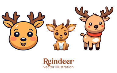 Sweet Lighthearted Christmas Kit: Reindeer, Deer. Vector Depiction for the Holiday Period. Children’s Festive Event - isolated on transparent background, png
