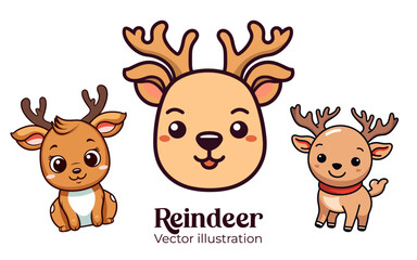 Pleasing Jocular Christmas Assortment: Reindeer, Deer. Vector Sketch for Christmas. Christmas Merriment for Kids - isolated on transparent background, png