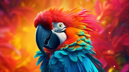 A Curious Macaw with Vibrant Multicolored Feathers Against a Beautiful Background