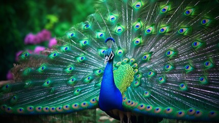 Obraz premium A Majestic Peacock with its Feathers Fanned Out