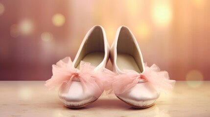 A Pair of Ballet Slippers on a Pastel Pink Background