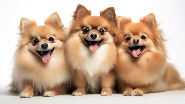 Close-up of three cute German Spitz dogs.