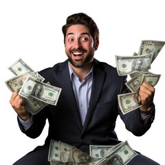 Happy businessman enjoy the money rain