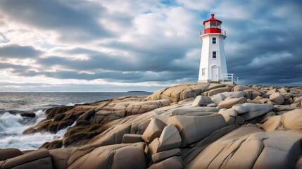 Iconic Peggy's Cove Lighthouse in Canada - obrazy, fototapety, plakaty