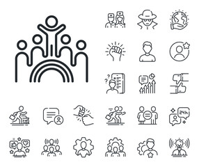 Equity culture sign. Specialist, doctor and job competition outline icons. Inclusion line icon. Lgbt rainbow symbol. Inclusion line sign. Avatar placeholder, spy headshot icon. Strike leader. Vector