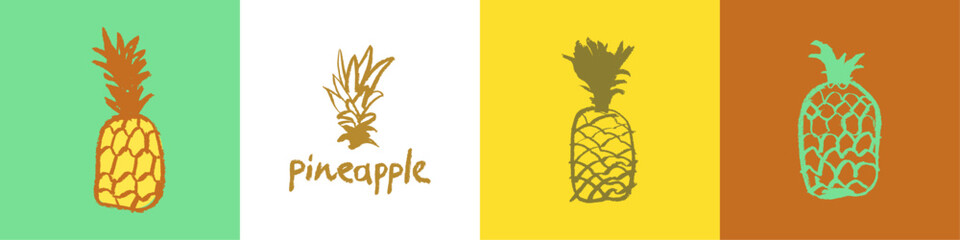 Vector pineapple symbol. Ananas icon in trendy hand drawn doodle style. Color illustration for Pineapples label, organic badge, juice packaging design or website. Calligraphic pineapple symbol.