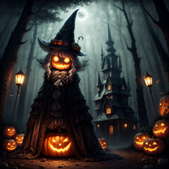 cute witch scarecrow pumpkin