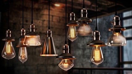 Fototapeta na wymiar Industrial-style pendant lights with exposed bulbs and metal fixtures, adding a touch of edgy and raw charm to urban spaces