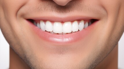 Young man with beautiful smile on white background. Teeth whitening