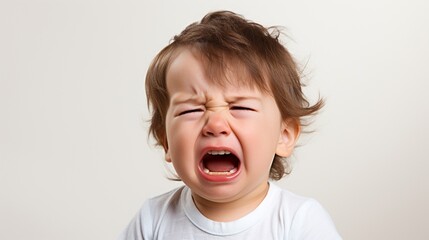 crying baby isolated on white,  Unhappy baby boy crying and whining.