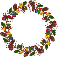 Christmas wreath illustration on transparent background.