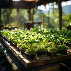 green lettuce in a field and in a greenhouse