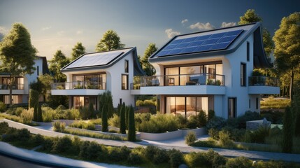 Fototapeta na wymiar Modern house villa with solar panels.