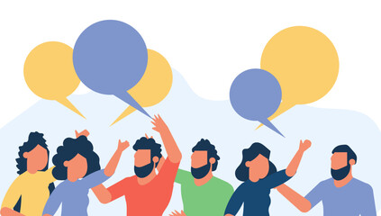 People chat talk dialogue vector communicate illustration teamwork. Network speech bubble community conversation concept. Character discussion connection idea