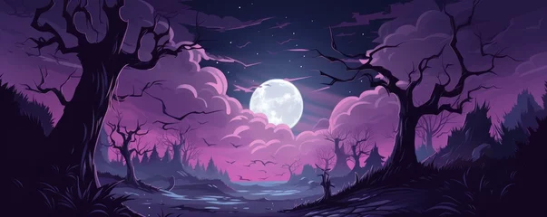 Foto op Plexiglas halloween background with creepy landscape A spooky scary forest, halloween night. Generative ai © alexanderuhrin