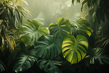 Tropical green leaves in a jungle.