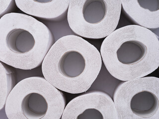 White toilet paper rolls. Top view