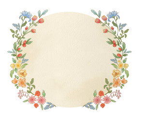 Vintage wreath of flowers illustration. Watercolor flower frame suitable for wedding invitation, card, decoration, stationery
