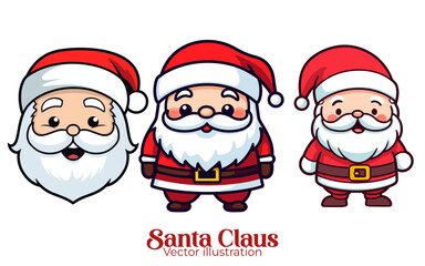 Christmas Party for Kids: A Cute and Funny Christmas Set Collection of Santa Claus with Hat and White Beard. Vector Illustration - isolated on transparent background, png