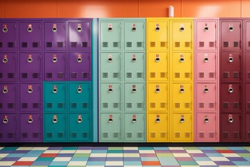 Vibrant lockers against colorful backdrop. Generative AI
