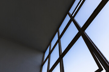 Abstract architecture background, panoramic window with dark frame