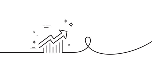 Chart line icon. Continuous one line with curl. Report graph or Sales growth sign. Analysis and Statistics data symbol. Demand curve single outline ribbon. Loop curve pattern. Vector