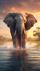 Fototapeta na wymiar Elefante no lago 