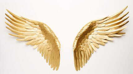 asas douradas em fundo branco  - obrazy, fototapety, plakaty