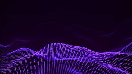 Digital wave dynamic ocean texture. The futuristic modern wavy background with network connection. Big data visualization. 3D rendering.