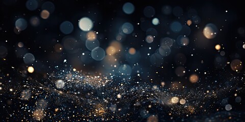 Fototapeta premium Festive abstract bokeh background, shiny sparkles with bright glowing lights in dark