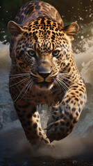 leopardo correndo no rio 