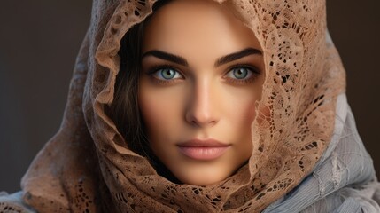 A beautiful Muslim Arabic woman in a black headscarf