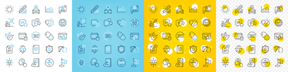 Vector icons set of Seo marketing, Blood donation and Music line icons pack for web with Organic product, Capsule pill, Growth chart outline icon. Edit statistics, Resume document. Vector