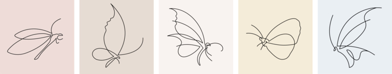 Butterfly Line Art Minimalist Logo Set. Thin line design element - 664069139