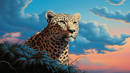 leopardo no céu  - obrazy, fototapety, plakaty