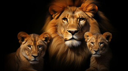 família de leões  - obrazy, fototapety, plakaty